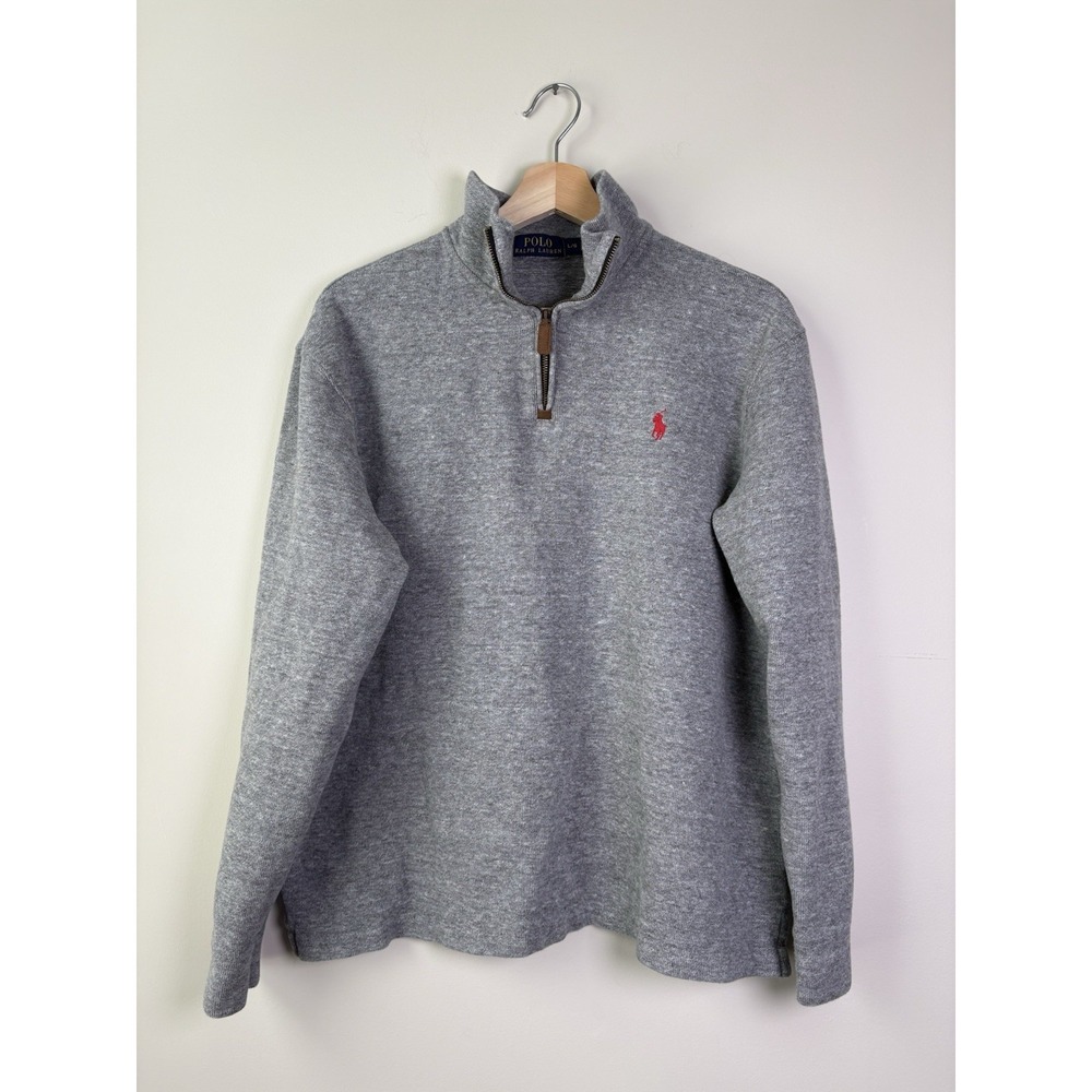 Polo Ralph Lauren Gray Sweater Men's Size Large Quarter Zip Pullover Cotton